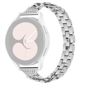 For Samsung Galaxy Watch4 Active 40mm / 44mm / Watch4 Classic 42mm / 46mm Metal Watch Strap 20mm Rhinestone Decor Wrist Band Replacement - Silver