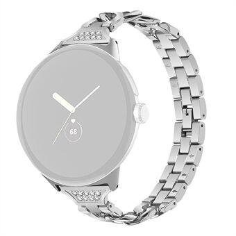 For Google Pixel Watch Rhinestone Decor Smart Watch Strap Metal Wrist Band Replacement - Silver