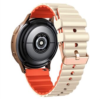 Horizontal Stripes Watch Band for Samsung Galaxy Watch6 / Watch6 Classic / Watch 5 / Watch 5 Pro / Watch4 / Watch4 Classic , Dual-color 20mm Silicone Strap with Rose Gold Buckle