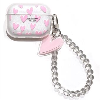 Earphones Protective Case for AirPods Pro 2 , One-Piece Heart Pattern Printing Glitter TPU Cover with Chain