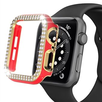 For Apple Watch Series 4/5/6 44mm / SE 44mm Fashion Electroplating Two Row Rhinestones Decor Smart Watch Half Case PC Anti-collision Cover