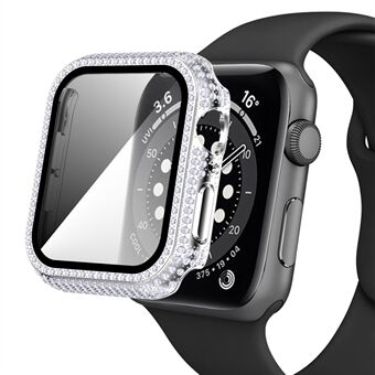 For Apple Watch SE/Series 4/5/6 44mm Well-protected Anti-scratch Rhinestone Decorated PC Watch Case with Tempered Glass Screen Protector