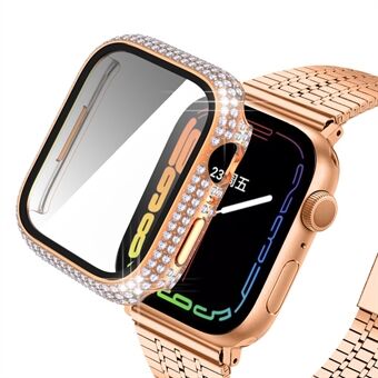 For Apple Watch Series 7 41mm Rhinestone Decorated PC  Watch Case with Anti-scratch Tempered Glass Screen Protector