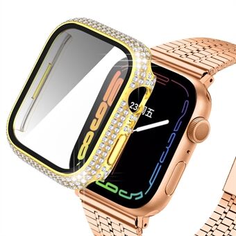 For Apple Watch Series 7 45mm Fashionable Rhinestone Decorated PC Watch Case with Tempered Glass HD Screen Protector