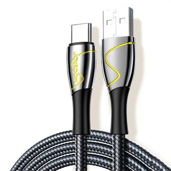 JOYROOM S-2030K6 2m USB-A to Type-C Zinc Alloy + Nylon Braided 3A Fast Charging Cable - Black