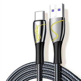 JOYROOM S-1250K6 1.2m Zinc Alloy USB-A to USB-C Nylon Braided 5A Super Fast Charging Type-C Cable - Black