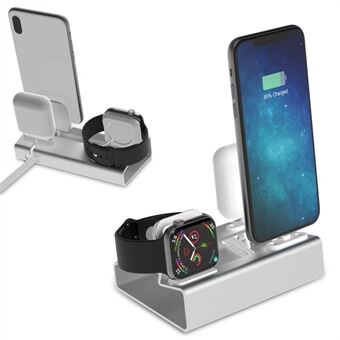 3-in-1 Aluminium Alloy Desktop Holder Charger Dock Charging Stand for Apple Watch + Airpods + Phone