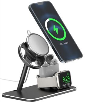 AJZJ07A Rotary Wireless 3 in 1 Charging Stand Dock Holder for Apple Watch / AirPods / iPhone 12