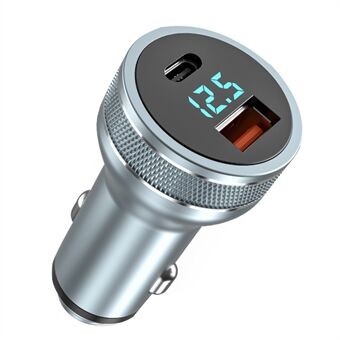 Aluminum Alloy Fast Charging Adapter USB 18W + Type-C PD 20W Mini Car Charger with Digital Display