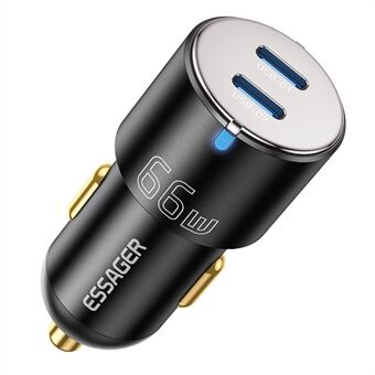 ESSAGER F688 66W Fast Charging Dual Type C Ports Cigarette Lighter Car Charger for 12V 24V Vehicles