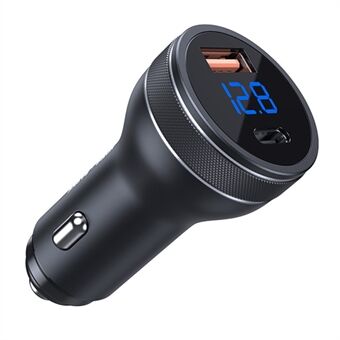 KIVEE KV-UT76 Metal Car Charger 36W Digital Display Vehicle-Mounted Fast Charger with USB+Type-C Dual Port