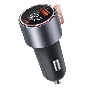 MCDODO CC-3690 USB-A + Type-C Dual Ports PD 75W Fast Car Charger with Digital Display, Black