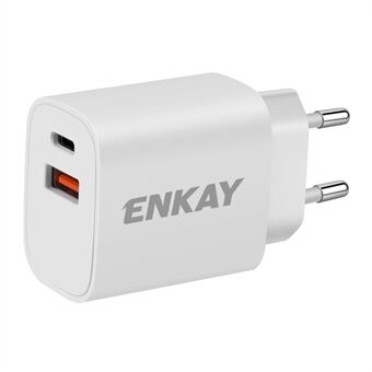 ENKAY HAT PRINCE PD 20W+QC 3.0 Type C USB Dual Ports Wall Charger Power Adapter for Apple Android - EU Plug