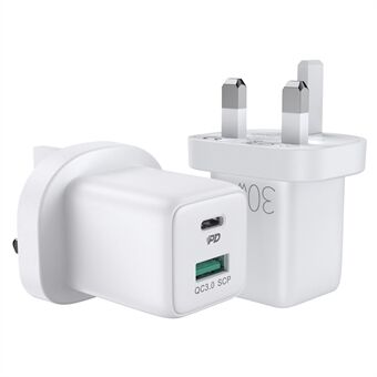 JOYROOM JR-QP303 30W Fast Charging PD +QC 3.0 Type C USB Dual Ports Wall Charger Power Adapter - UK Plug