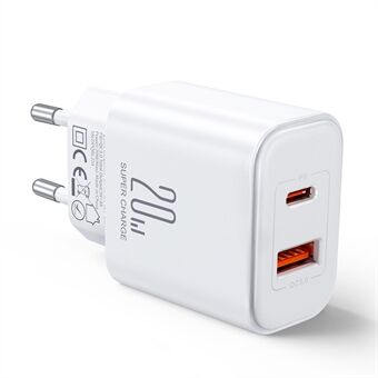 JOYROOM TCF05 PD 20W QC3.0 Fast Charger Adapter Mini Wall Charger USB+Type-C Dual-Port Charger Block