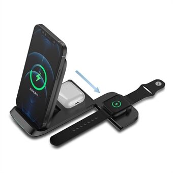 HS-V8 3 in 1 15W Foldable Wireless Charger Qi Fast Charging Stand Dock for iPhone Apple Watch AirPods