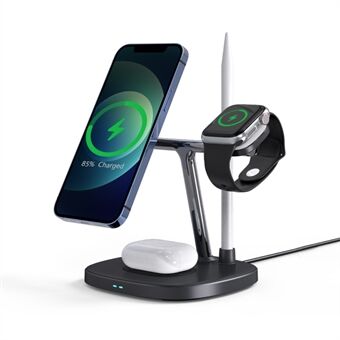 T2 4-in-1 15W Magnetic Wireless Charger Desktop Wireless Charging Stand Dock for iPhone 12 Series iWatch AirPods Apple Pencil - Black