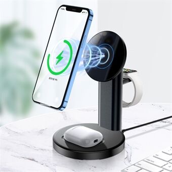 TOTU S36 15W Fast Charging Magnetic Suction Wireless Charger for iPhone 12 Series/AirPods/Apple Watch - Black