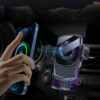 CW26 15W Automatic Adaptive Wireless Charger Car Air Vent Mount Phone Holder Charging Stand with LED Breathing Light