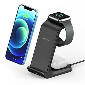 AK03 3-in-1 15W Wireless Charger Qi Fast Charging Stand Dock for iPhone Huawei Xiaomi iWatch AirPods Pro