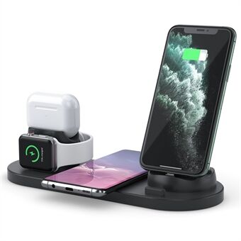 B-07C 6 in 1 10W Wireless Charger Mobile Phone Stand Charging Dock Multi-function Charging Station with Cable for iPhone Apple Watch Airpods Pro