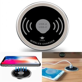 Embedded Desktop Wireless Charger 15W with USB-A and USB-C Charging Port