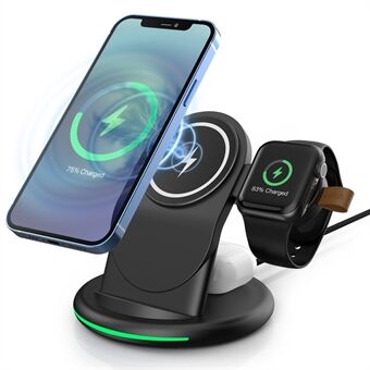 W-03 For Magsafe 3 in 1 Wireless Charger 15W Fast Charging Station Portable Charger Stand for iPhone 13/12 Series/AirPods Pro/iWatch