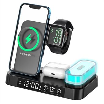 A37 3-in-1 For Cell Phone Watch 15W Wireless Charger Folding Design Alarm Clock 20W Type C Port RGB LED Night Light