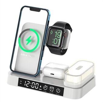 A37 3-in-1 Folding Wireless Charger for iPhone 15W Fast Charger Portable Charging Stand with Night Light Clock