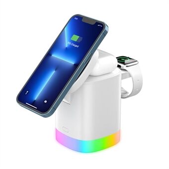 T15 3 in 1 Magnetic Wireless Charger Folding Charging Stand for iPhone iWatch AirPods Cordless Charging Station with RGB Light