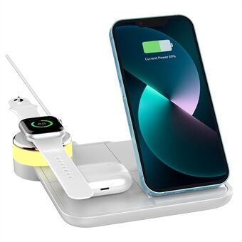 X499 Multifunctional 4-in-1 Foldable Wireless Charger 15W Dual Coil Charging Station Dock with Colorful Light for iPhone / iWatch / AirPods (CE Certified)