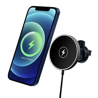 C12 15W Car Magnetic Wireless Charger Air Vent Mount Phone Fast Charging Bracket for iPhone 14 / 13 / 12 Series