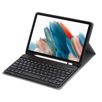 A08B For Samsung Galaxy Tab A8 10.5 (2021) SM-X205 / X200 Pen Slot Design PU Leather+TPU Tablet Stand Case with Bluetooth Keyboard