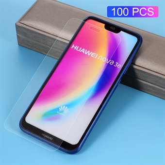 100Pcs/Set 0.3mm Arc Edge Tempered Glass Screen Protective Film for Huawei P20 Lite / Nova 3e