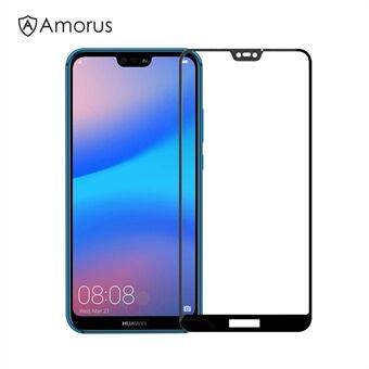 AMORUS for Huawei P20 Lite/Nova 3e Clear Full Glue Silk Print Complete Cover Tempered Glass Screen Guard Film