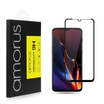 AMORUS for OnePlus 6T 9H Silk Printing Full Size Tempered Glass Anti-explosion Screen Protector [Full Glue] - Black