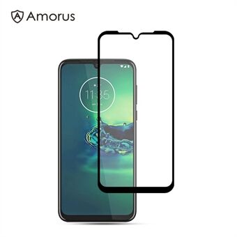 AMORUS Silk Print Full Coverage Full Glue 9H Tempered Glass Screen Film for Motorola Moto G8 Plus