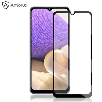 AMORUS Full Glue Full Covering Silk Printing Ultra-Clear Tempered Glass Film Screen Protector for Samsung Galaxy A32 5G/M32 5G/A12/M12/A02s (164.2x75.9x9.1mm) - Black