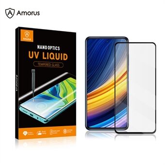 AMORUS for Xiaomi Poco X3 Pro 3D Curved Edge Tempered Glass Full Screen Protector [Side Glue] - Black