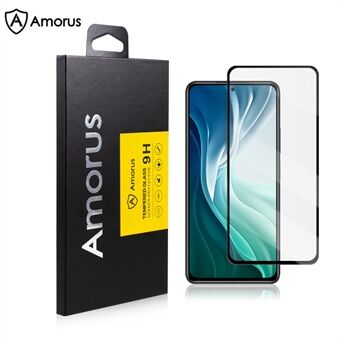 AMORUS Silk Printing HD Full Glue Full Coverage Tempered Glass Screen Protector for Xiaomi Mi 11i - Black