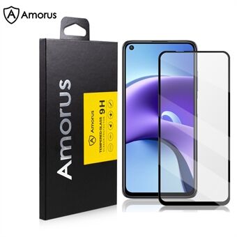 AMORUS Silk Printing Full Glue Tempered Glass Full Screen Covering Protector Film for Xiaomi Redmi Note 9 5G/Note 9T 5G - Black