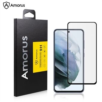 AMORUS High Transparency Silk Printing Full Glue Tempered Glass Full Screen Covering Protector Film for Samsung Galaxy S21 FE - Black