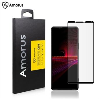 AMORUS High Transparency Full Glue Silk Printing Tempered Glass Full Screen Covering Protector Film for Sony Xperia 1 III 5G - Black