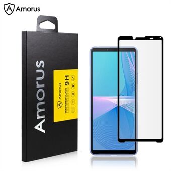 AMORUS Silk Printing Full Glue High Transparency Tempered Glass Full Screen Covering Protector Film for Sony Xperia 10 III 5G - Black