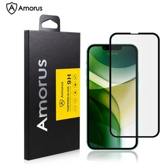 AMORUS Silk Printing High Definition Full Glue Tempered Glass Film Full Screen Covering Protector for iPhone 13 Pro Max 6.7 inch - Black