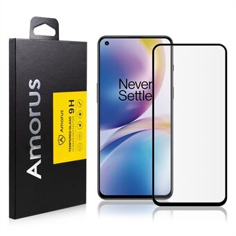 AMORUS Full Coverage Full Glue Silk Printing Clear 9H Hardness Premium Tempered Glass Film Screen Protector for OnePlus Nord 2 5G - Black