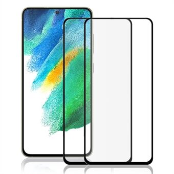 AMORUS 2Pcs/Set HD Clear Tempered Glass Screen Protector Full Coverage Full Glue Silk Printing Design for Samsung Galaxy S21 FE 5G/S21 Fan Edition