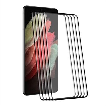 ENKAY 5Pcs/Set 0.26mm Full Coverage Full Glue Hot Bending 9H Hardness Clear 3D Curved Edge Tempered Glass Film for Samsung Galaxy S21 Ultra 5G (Support for Fingerprint Unlocking)