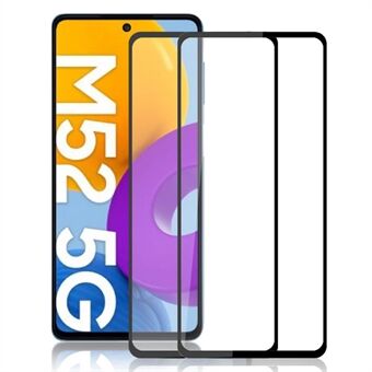 AMORUS 2Pcs/Pack Silk Printing Full Size Full Glue Secondary Hardening 9H Hardness Tempered Glass Film for Samsung Galaxy M52 5G - Black