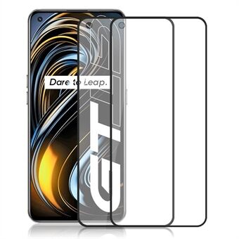 AMORUS 2Pcs/Pack Silk Printing HD Clear Full Screen Full Glue Double Defense Tempered Glass Film for Realme GT 5G - Black